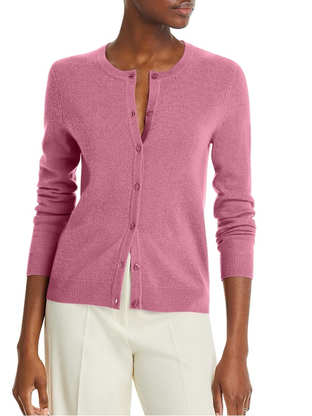 Bloomingdale's CASHMERE PINK Crewneck Button-Front Cardigan SIZE L= US 10